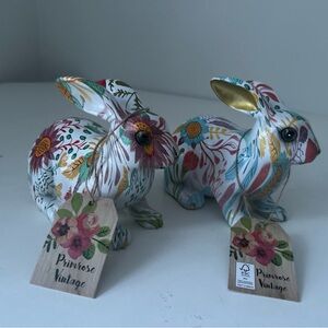 Decoupage Easter Bunnies set of 2 Colorful Floral NEW